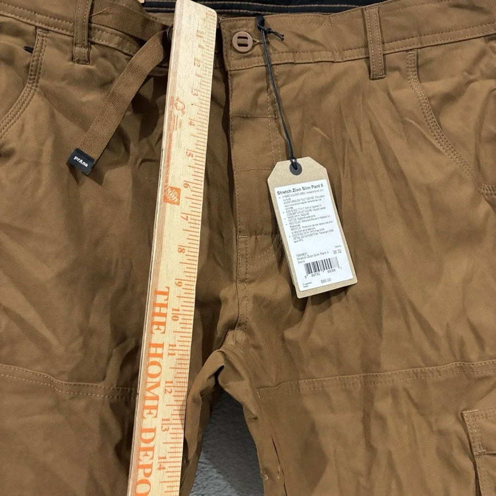 Prana Zion Slim Pants II Men's 38x32 Slim Fit Tapered Leg Stretch Outdoor Brown